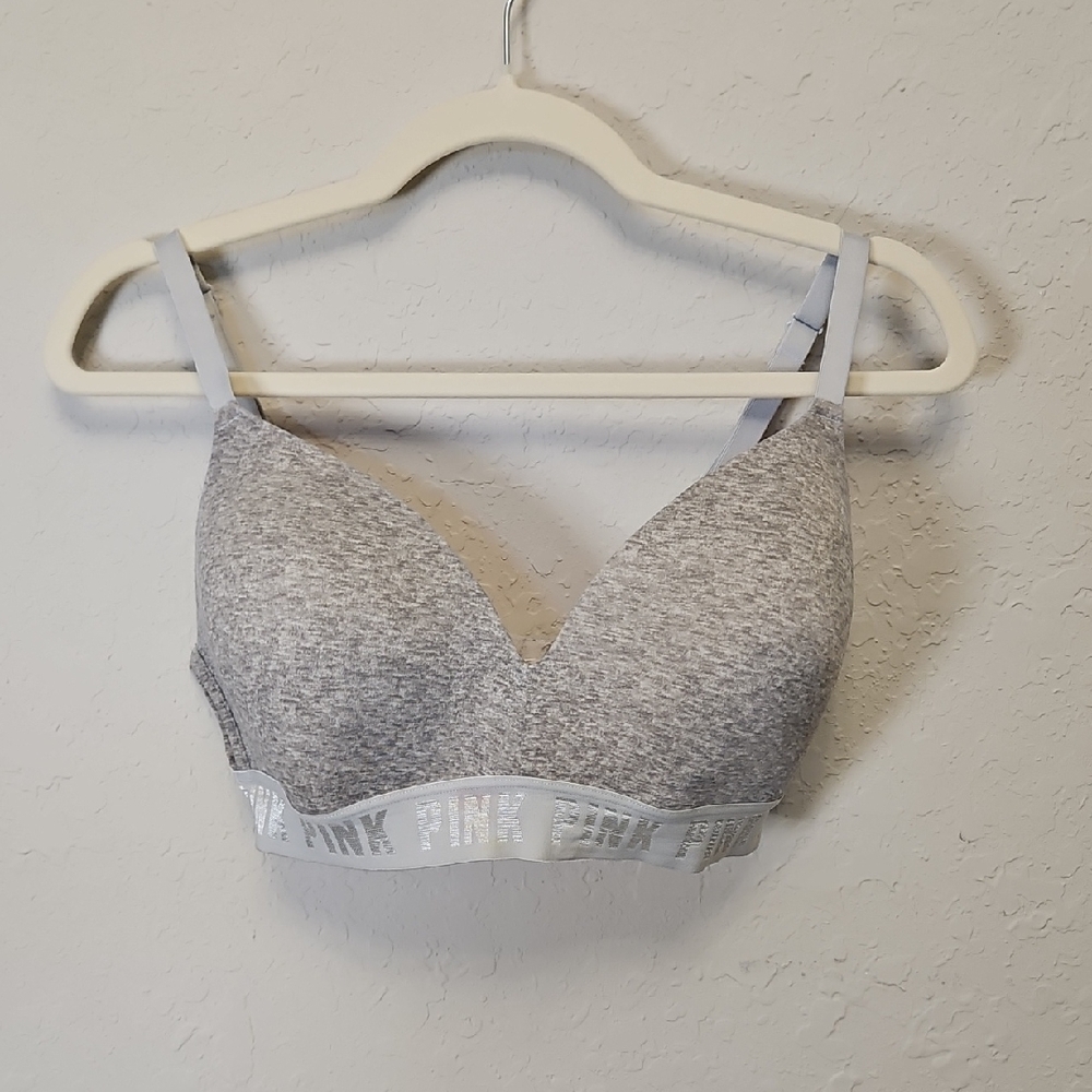 PINK Victorias Secret Wear Everywhere Wireless Lightly Lined Bra Gray, 34DD